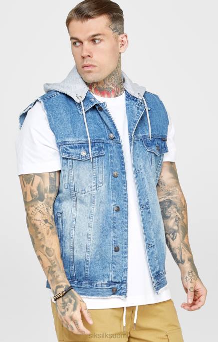 SikSilk huuhtelu & denim gilet miehet 6LR8473 vaatteet