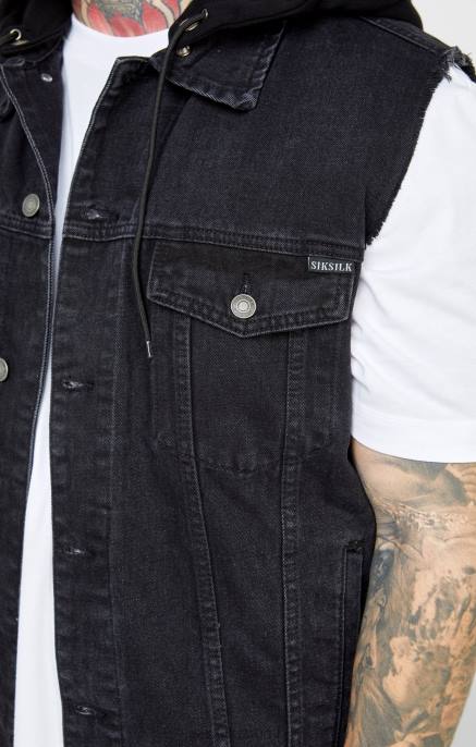 SikSilk musta hupullinen neule miehet 6LR8472 vaatteet