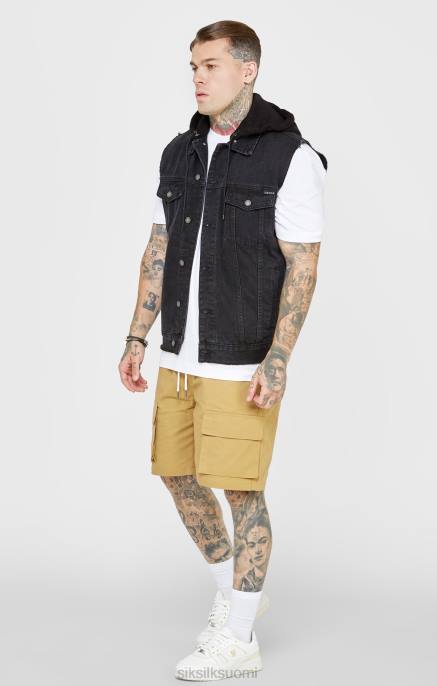 SikSilk musta hupullinen neule miehet 6LR8472 vaatteet