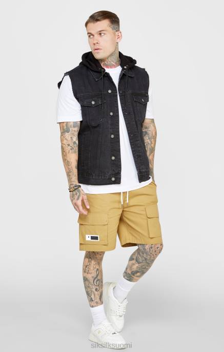 SikSilk musta hupullinen neule miehet 6LR8472 vaatteet