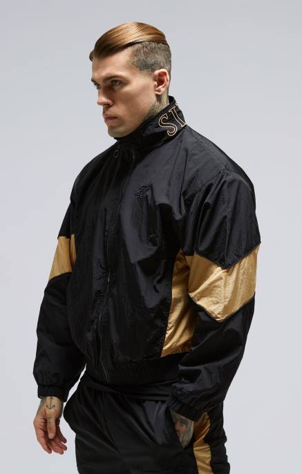 SikSilk musta paneloitu bomber-takki miehet 6LR8468 vaatteet