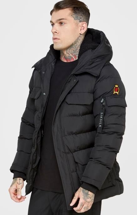 SikSilk musta parka takki miehet 6LR8480 vaatteet