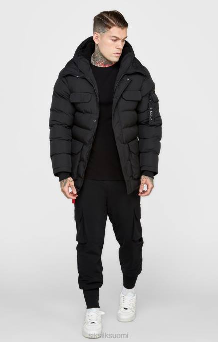 SikSilk musta parka takki miehet 6LR8480 vaatteet