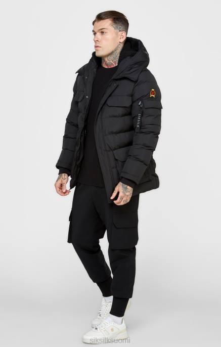 SikSilk musta parka takki miehet 6LR8480 vaatteet