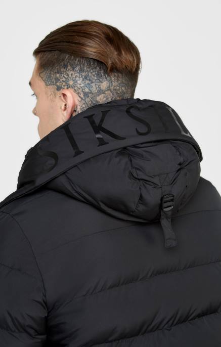 SikSilk musta parka takki miehet 6LR8480 vaatteet