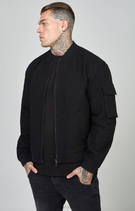 SikSilk musta toistologoinen denim bomber-takki miehet 6LR8491 vaatteet