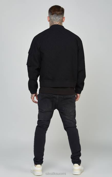 SikSilk musta toistologoinen denim bomber-takki miehet 6LR8491 vaatteet