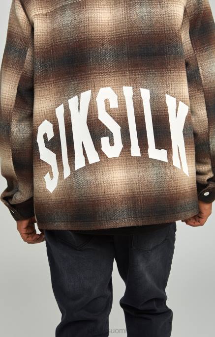 SikSilk ruskea painettu logoruudullinen paita miehet 6LR8467 vaatteet