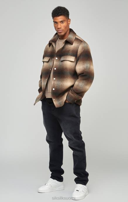 SikSilk ruskea painettu logoruudullinen paita miehet 6LR8467 vaatteet