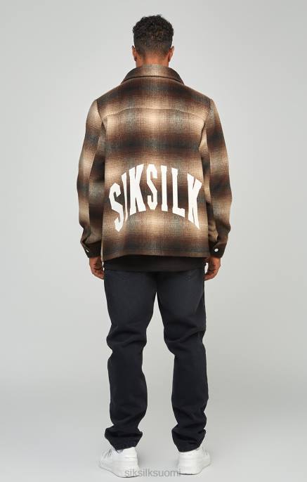 SikSilk ruskea painettu logoruudullinen paita miehet 6LR8467 vaatteet