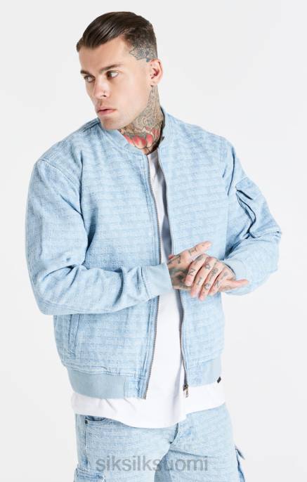SikSilk sininen jacquard denim bomber-takki miehet 6LR8471 vaatteet