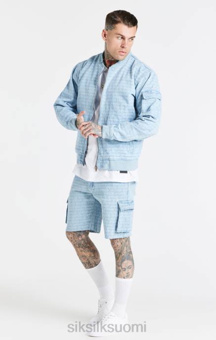 SikSilk sininen jacquard denim bomber-takki miehet 6LR8471 vaatteet