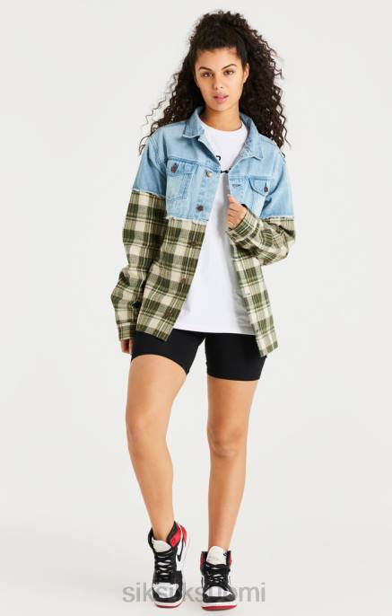 SikSilk vihreä ruudullinen kontrastifarkkutakki miehet 6LR8496 vaatteet