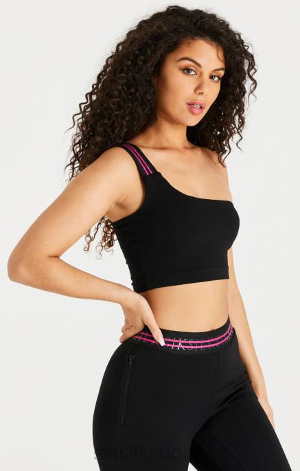 SikSilk musta teippi one shoulder crop bralette naiset 6LR871 vaatteet