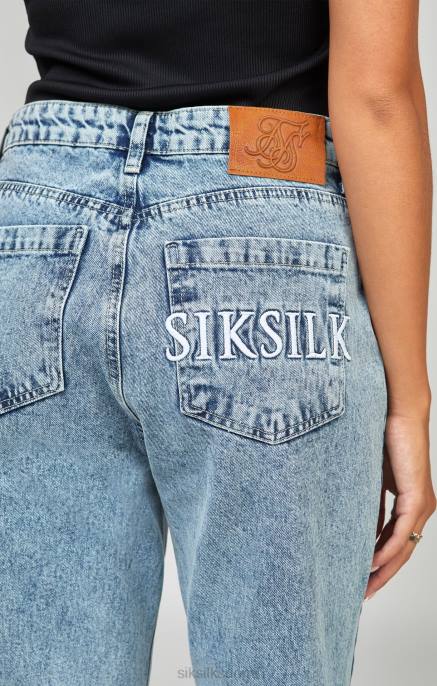 SikSilk vaaleansininen pesu brodeerattu mom jean naiset 6LR8190 vaatteet