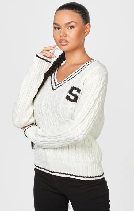 SikSilk ecru yliopiston kaapelineulottu pusero naiset 6LR879 vaatteet