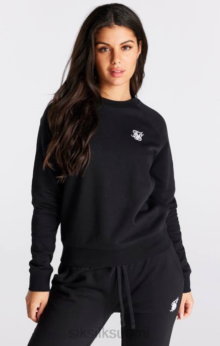 SikSilk musta essential crew collegepaita naiset 6LR898 vaatteet