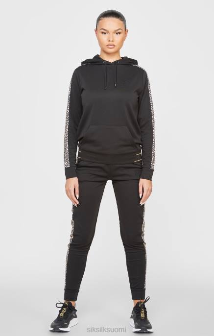 SikSilk musta leopardikuvioinen paneloitu huppari naiset 6LR880 vaatteet