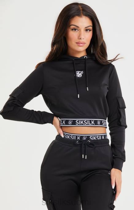 SikSilk musta rajattu cargo-huppari naiset 6LR8116 vaatteet