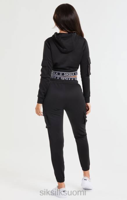 SikSilk musta rajattu cargo-huppari naiset 6LR8116 vaatteet
