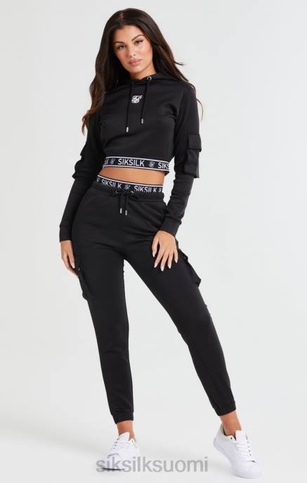 SikSilk musta rajattu cargo-huppari naiset 6LR8116 vaatteet