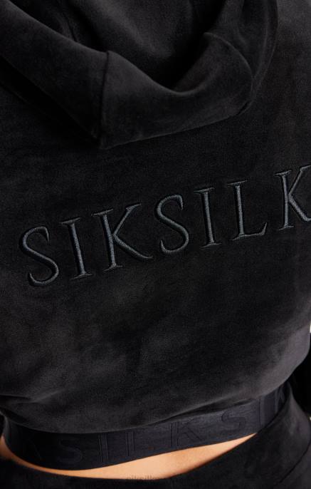SikSilk musta velour lyhennetty huppari naiset 6LR894 vaatteet