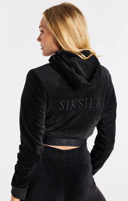 SikSilk musta velour lyhennetty huppari naiset 6LR894 vaatteet