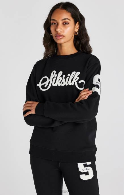 SikSilk musta yliopistologoinen collegepaita naiset 6LR876 vaatteet