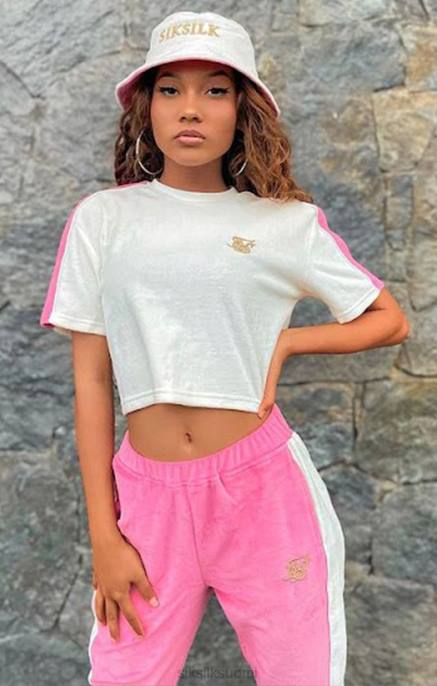 SikSilk ecru velour crop t-paita naiset 6LR838 vaatteet