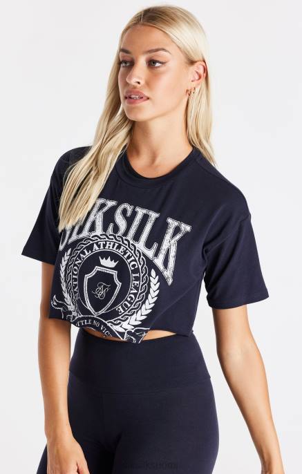 SikSilk laivastonsininen yliopiston rajattu t-paita naiset 6LR851 vaatteet
