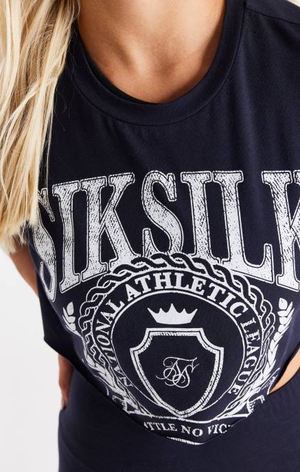 SikSilk laivastonsininen yliopiston rajattu t-paita naiset 6LR851 vaatteet