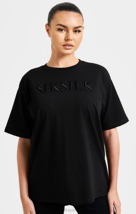 SikSilk musta brodeerattu poikaystävä t-paita naiset 6LR852 vaatteet