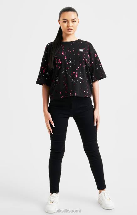 SikSilk musta maaliroiske crop t-paita naiset 6LR867 vaatteet