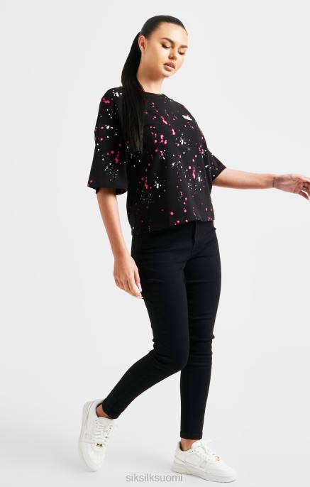 SikSilk musta maaliroiske crop t-paita naiset 6LR867 vaatteet