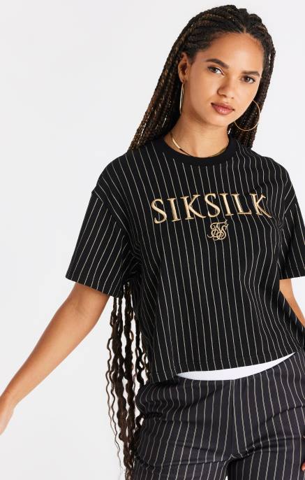 SikSilk musta raidallinen t-paita naiset 6LR866 vaatteet