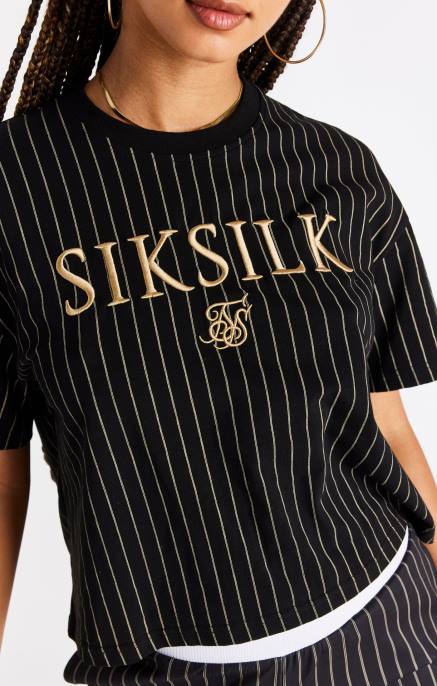 SikSilk musta raidallinen t-paita naiset 6LR866 vaatteet
