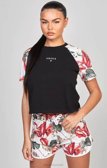 SikSilk musta retro tropics crop t-paita naiset 6LR873 vaatteet