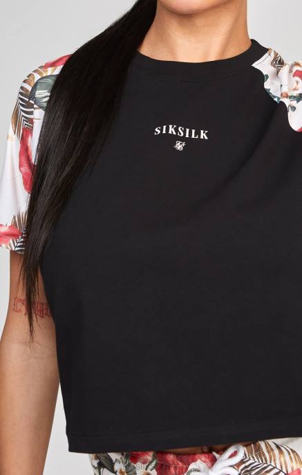 SikSilk musta retro tropics crop t-paita naiset 6LR873 vaatteet