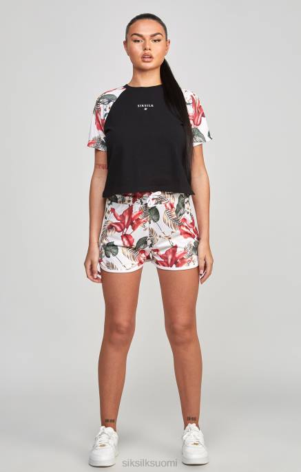 SikSilk musta retro tropics crop t-paita naiset 6LR873 vaatteet