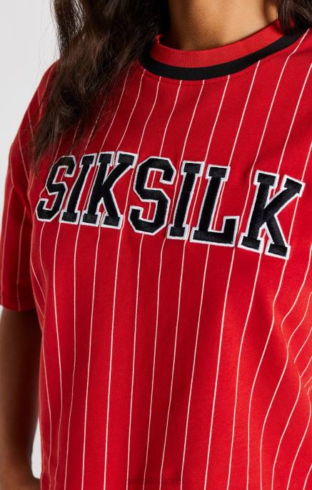 SikSilk punainen baseball-raitainen t-paita naiset 6LR844 vaatteet