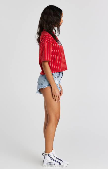 SikSilk punainen baseball-raitainen t-paita naiset 6LR844 vaatteet
