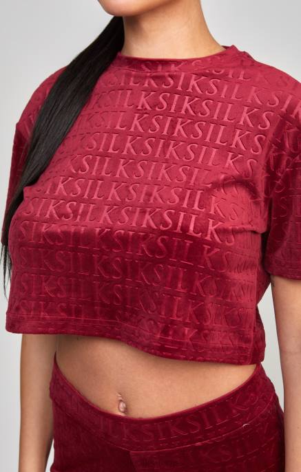 SikSilk vaaleanpunainen velour crop t-paita naiset 6LR862 vaatteet