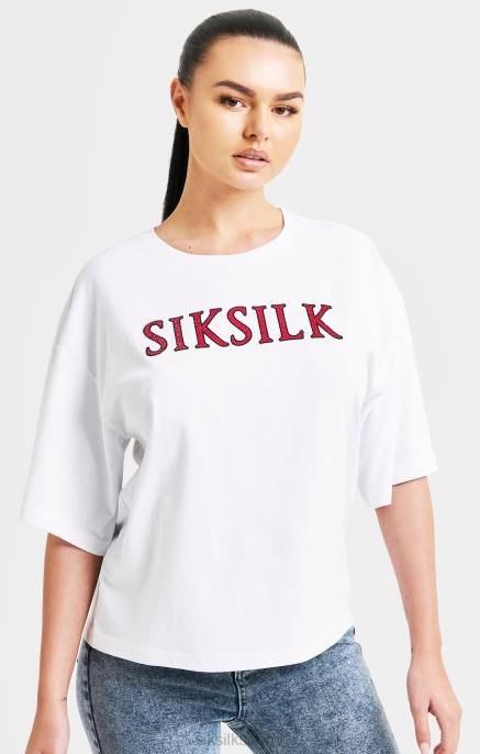 SikSilk valkoinen kimalteleva boxy crop t-paita naiset 6LR835 vaatteet