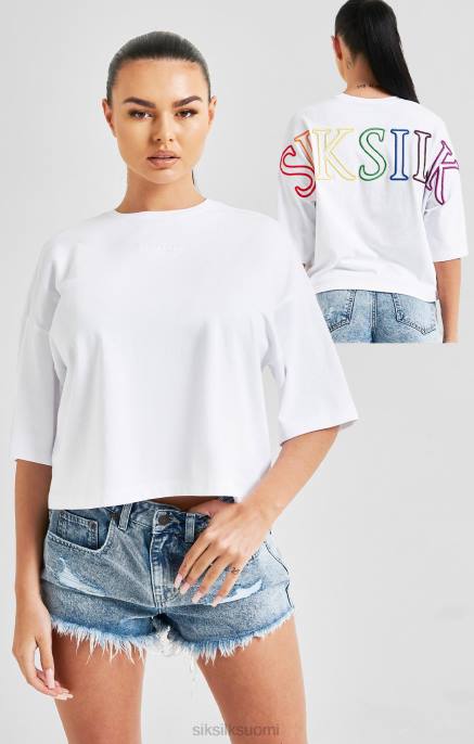 SikSilk valkoinen merkkinen crop t-paita sateenkaari naiset 6LR847 vaatteet