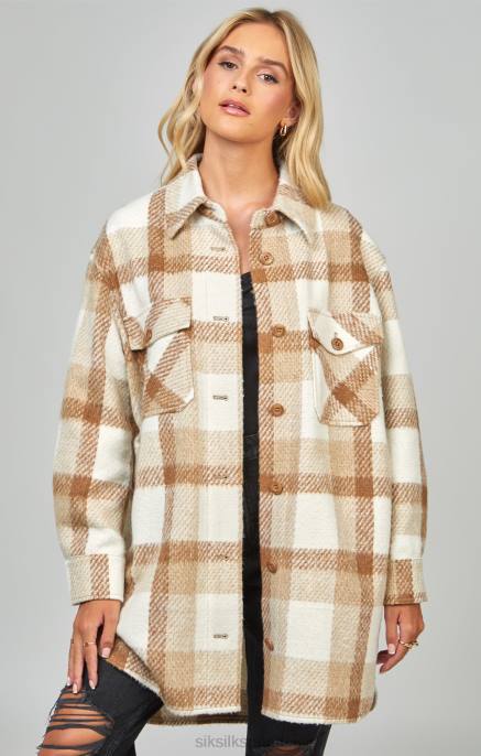 SikSilk beige ruudullinen shacket naiset 6LR8137 vaatteet