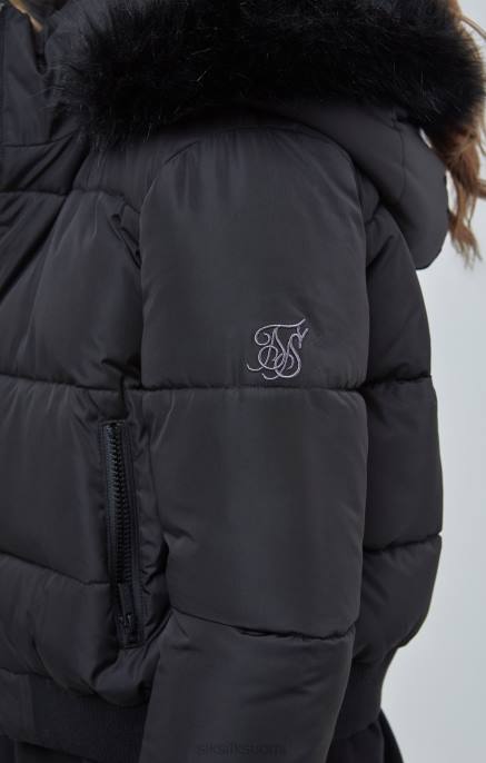 SikSilk musta leikattu parka naiset 6LR8127 vaatteet