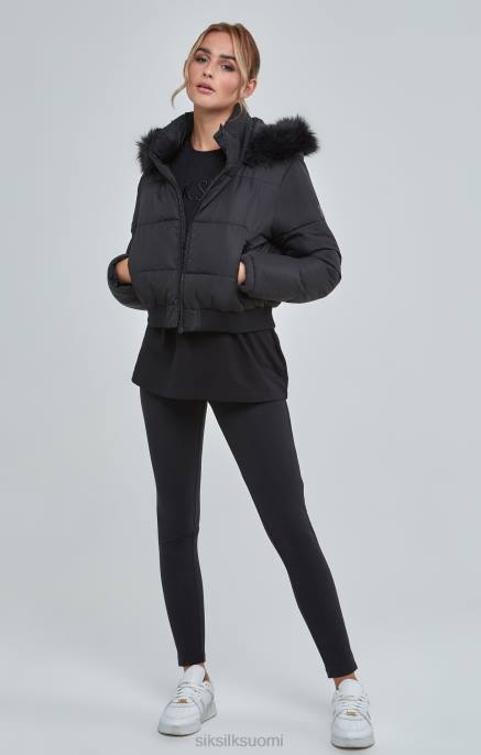 SikSilk musta leikattu parka naiset 6LR8127 vaatteet