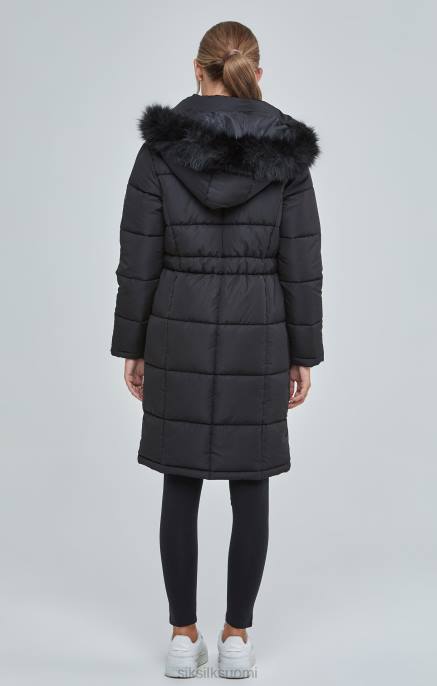 SikSilk musta pitkäsiima pehmustettu parka naiset 6LR8129 vaatteet