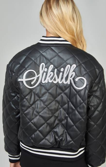 SikSilk musta pu-tikattu yliopistotakki naiset 6LR8135 vaatteet