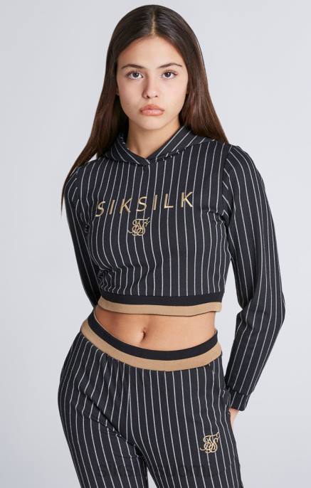 SikSilk musta baseball-raidalla lyhennetty huppari tytöt 6LR8337 vaatteet